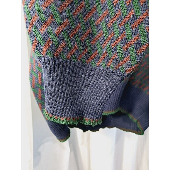 Vintage Wool Mix Murano Grandpa Sweater Mens Large Navy Blue Green Maroon V Neck - Picture 11 of 12